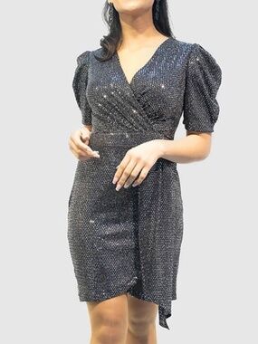 Black and Silver Sequin Wrap style Dress